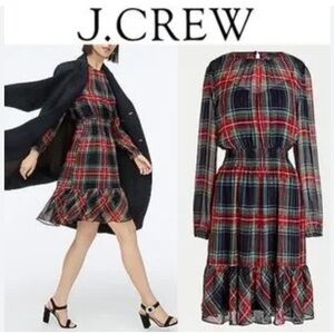 J. Crew Cinched-waist Sheer Dress Royal Stewart Tartan Plaid Size XSP